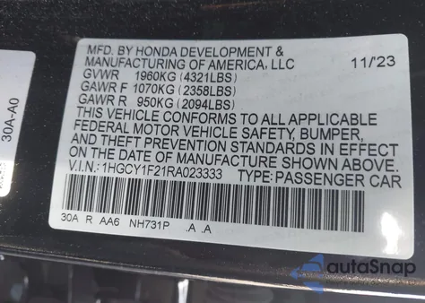 2024 Honda Accord Lx from USA, damaged, VIN 1HGCY1F21RA023333